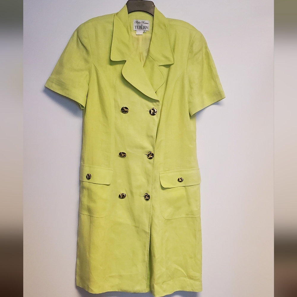 Vintage Rickie Freeman for Teri Jon Lime Green Linen Dress Size 14